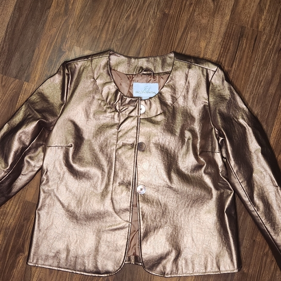 Vtg Jaclyn Smith Large Metallic Copper Bronze Button Front Holiday Jacket. - Picture 4 of 12